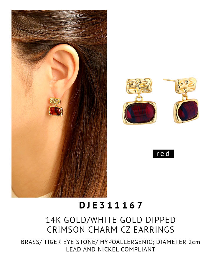 14K Gold Dipped Crimson Charm Earrings