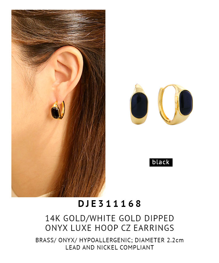 14K Gold Dipped Onyx Luxe Hoop Earrings