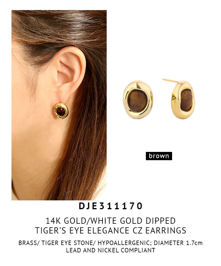 14K Gold Dipped Tiger's eye elegance Earrings