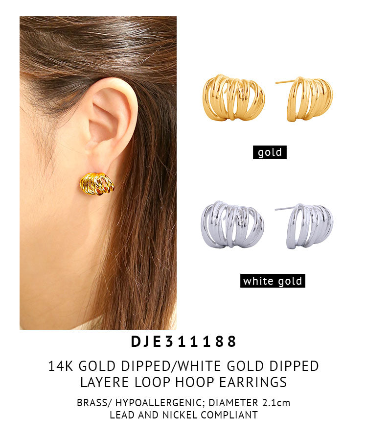 14K Gold Dipped Layere Loop Hoop Earrings