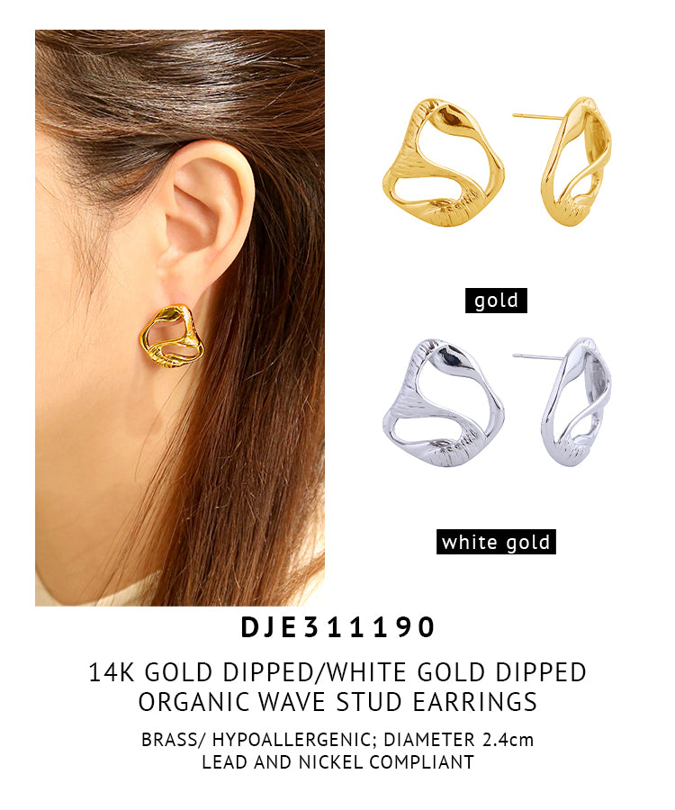 14K Gold Dipped Organic Wave Stud Earrings