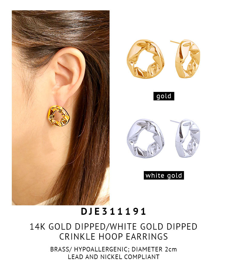 14K Gold Dipped Crinkle Hoop Earrings