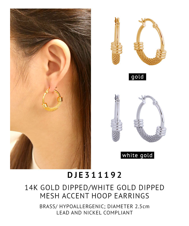 14K Gold Dipped Mesh Accent Hoop Earrings