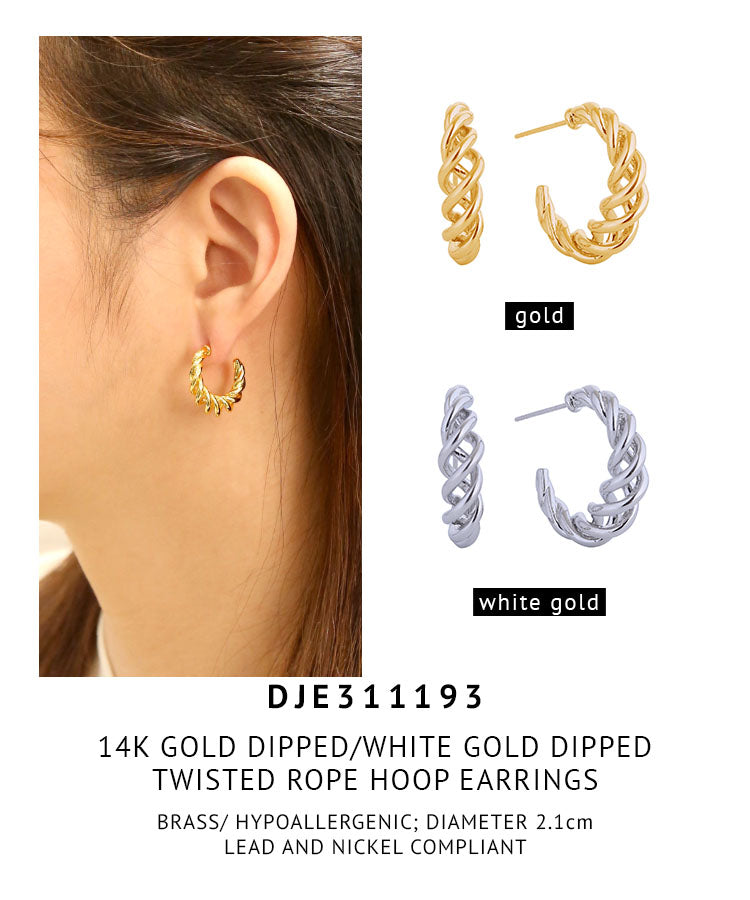 14K Gold Dipped Twisted Rope Hoop Earrings