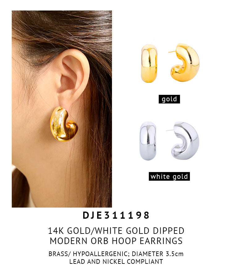 14K Gold Dipped Modern ORB Hoop Earrings