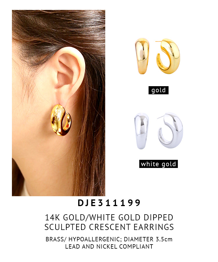 14K Gold Dipped Sculpted Crescent Earrings