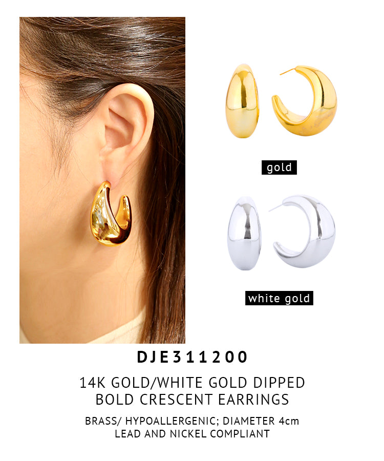 14K Gold Dipped Bold Crescent Earrings