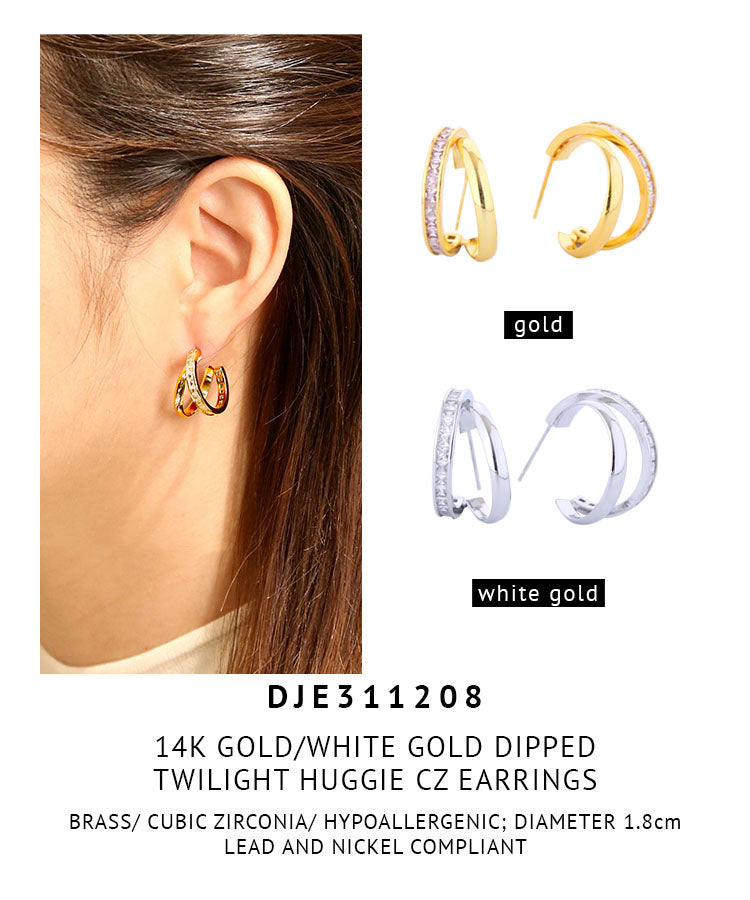 14K Gold Dipped Twilight Huggie CZ Earrings