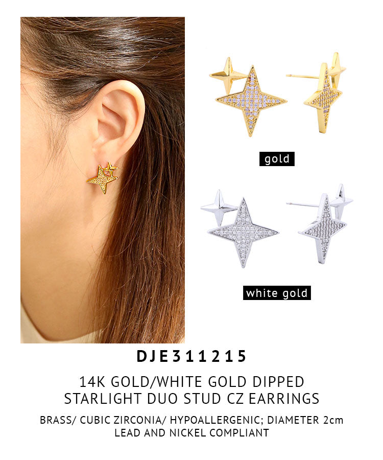 14K Gold Dipped Starlight Duo Stud CZ Earrings