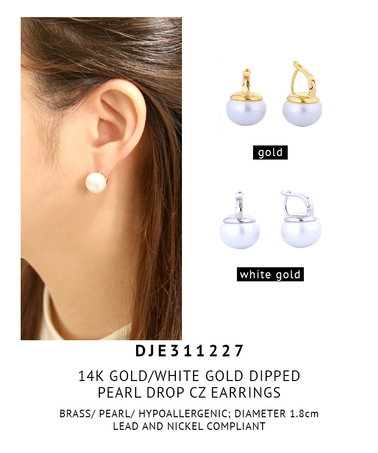 14K Gold Dipped Pearl Drop Earrings
