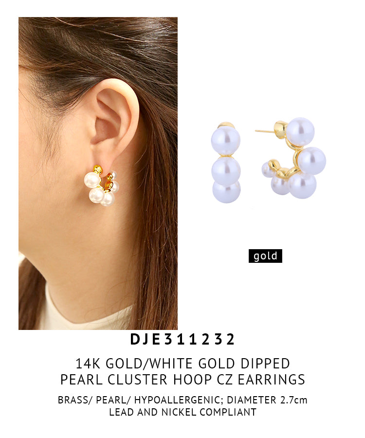 14K Gold Dipped Pearl Cluster Hoop Earrings