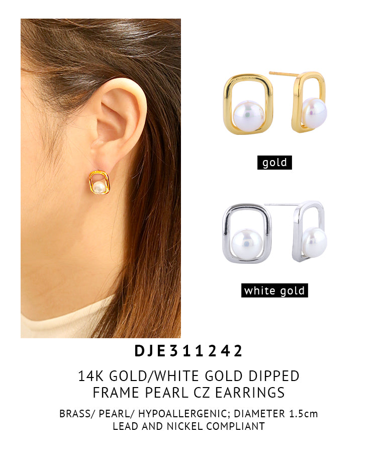 14K Gold Dipped Frame Pearl Earrings