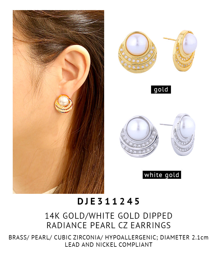 14K Gold Dipped Radiance Pearl CZ Earrings
