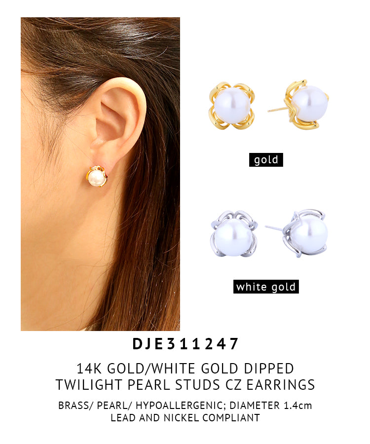 14K Gold Dipped Twilight Pearl Studs Earrings