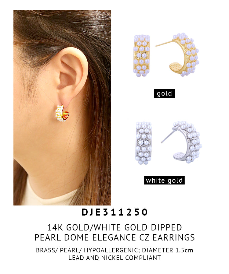 14K Gold Dipped Pearl Dome Elegance Earrings