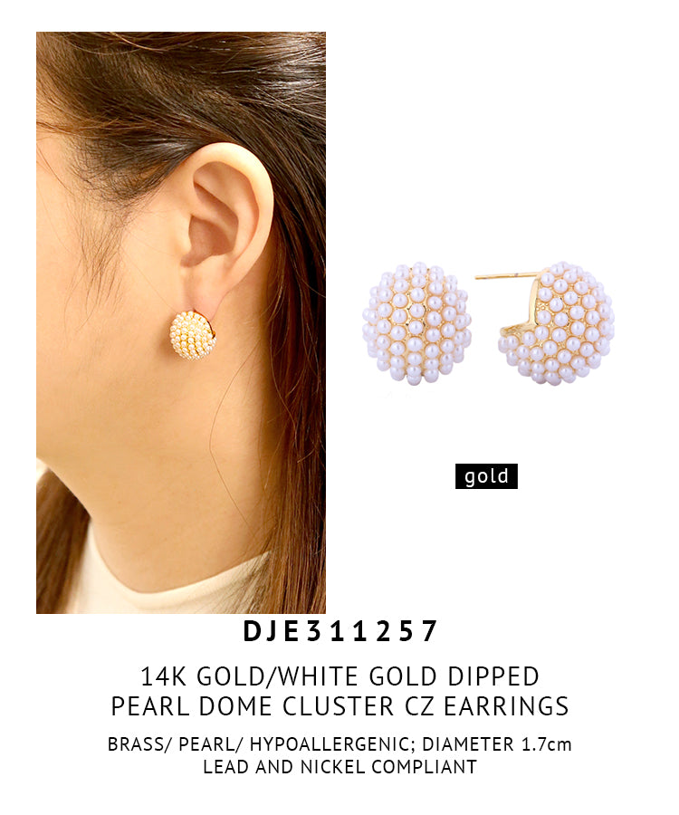 14K Gold Dipped Pearl Dome Cluster Earrings