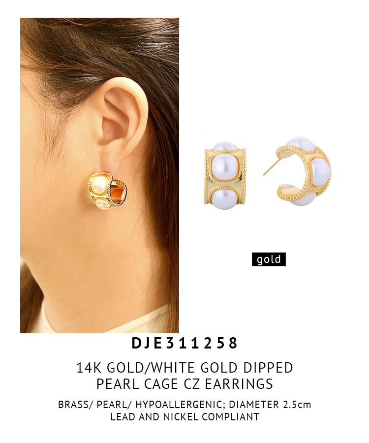 14K Gold Dipped Pearl Cage Earrings