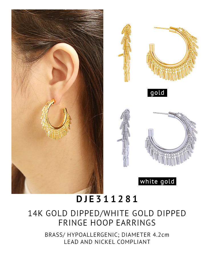 14K Gold Dipped Fringe Hoop Earrings