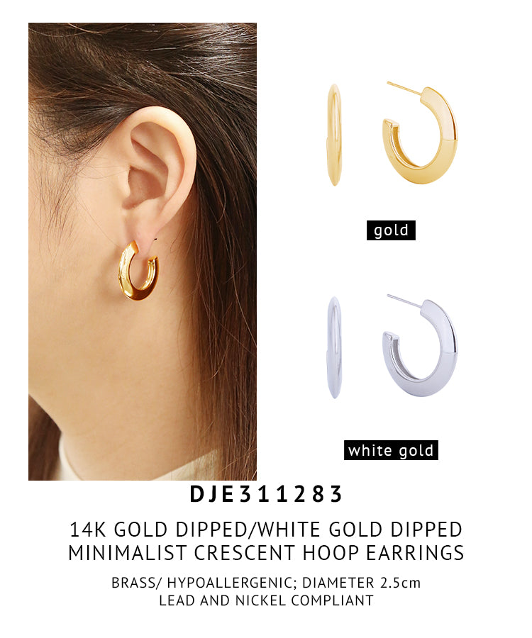 14K Gold Dipped Minimalist Crescent Hoop Earrings