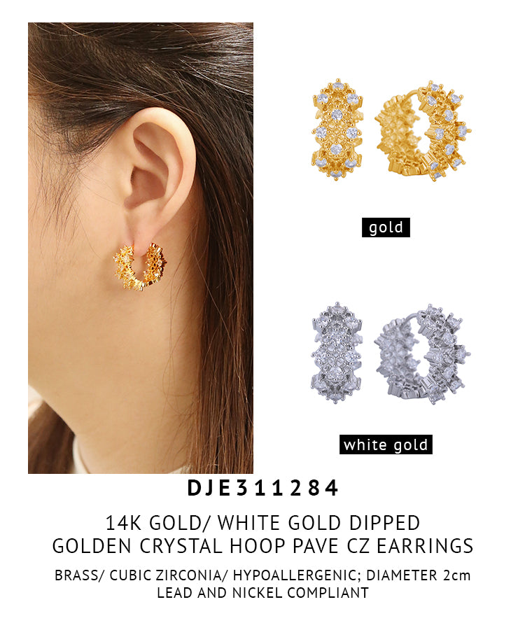 14K Gold Dipped Golden Crystal Hoop Pave CZ Earrings