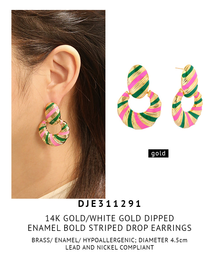 14K Gold Dipped Enamel Bold Striped Drop Earrings