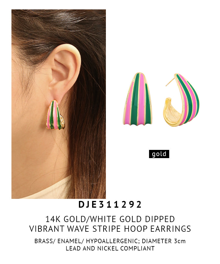 14K Gold Dipped Vibrant Wave Stripe Hoop Earrings