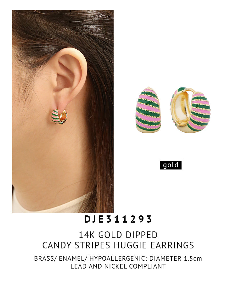 14K Gold Dipped Candy Stripes Huggie Earrings