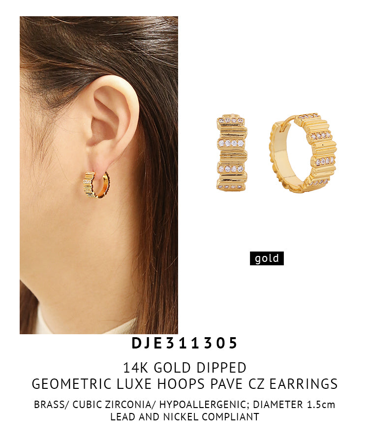 14K Gold Dipped Geometric Luxe Hoops Pave CZ Earrings