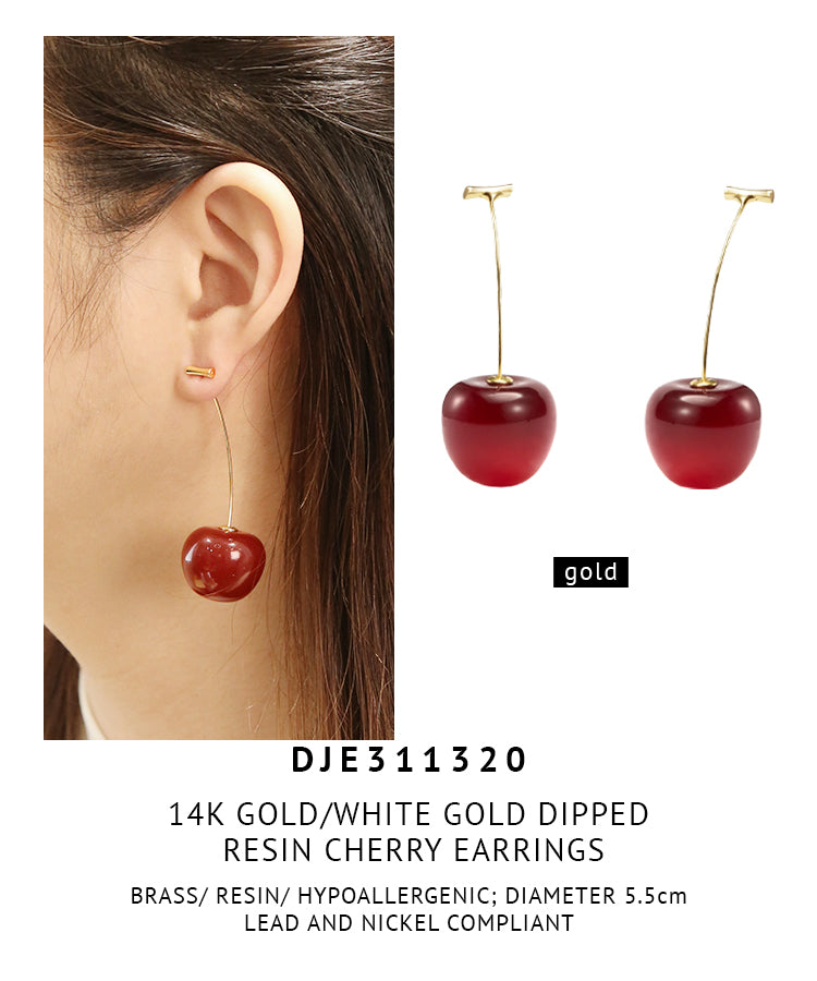 14K Gold Dipped Resin Cherry Earrings