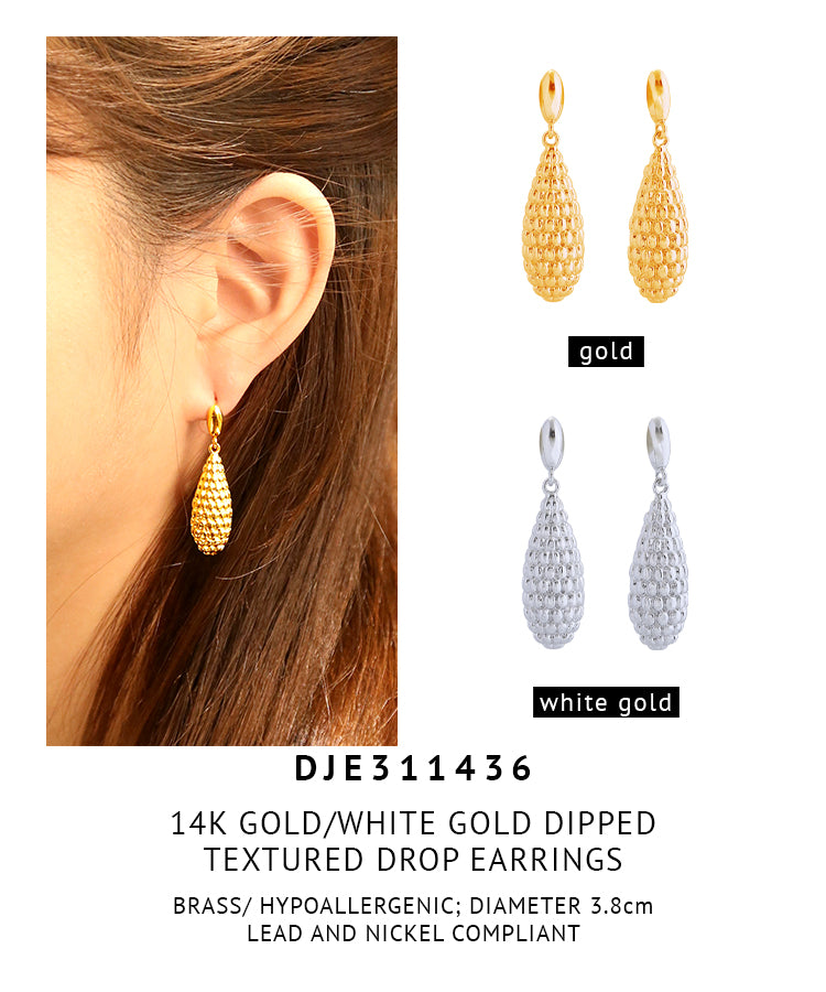14K Gold Dipped Textured Drop Earrings
