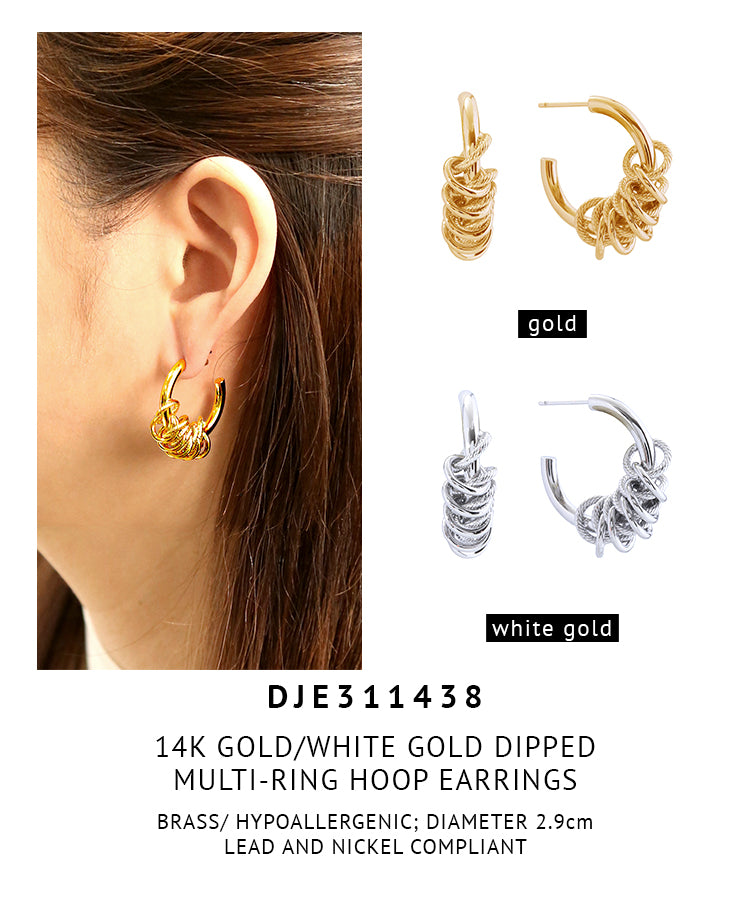 14K Gold Dipped Multi-Ring Hoop Earrings