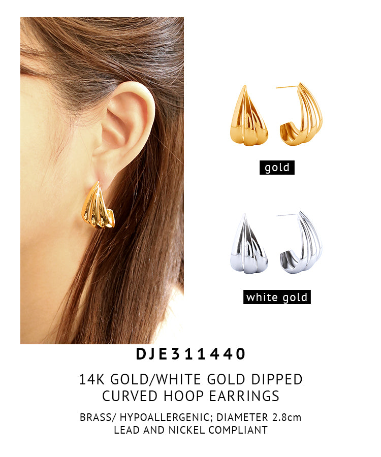 14K Gold Dipped Curved Hoop Earrings