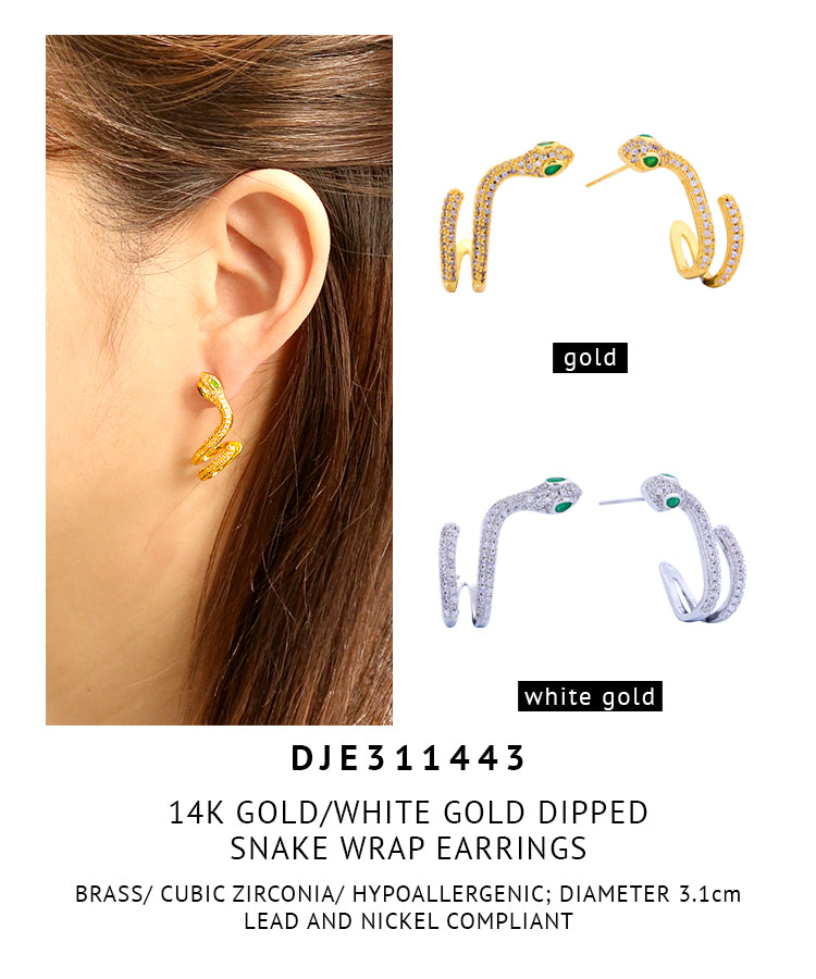 14K Gold Dipped Snake Wrap Earrings