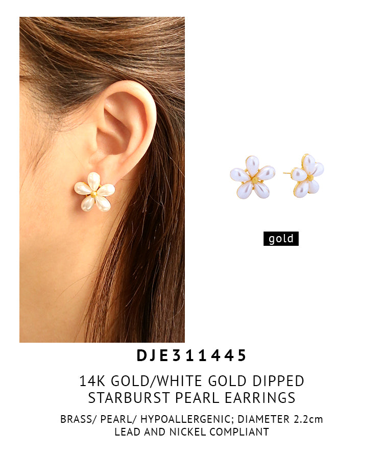 14K Gold Dipped Starburst Pearl Earrings