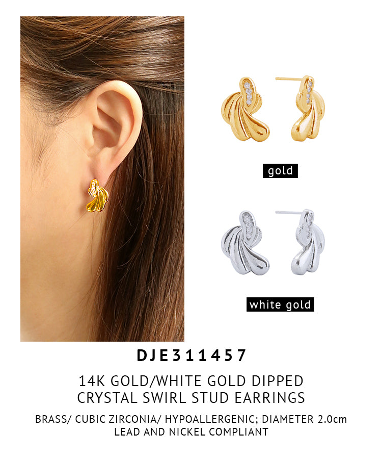 14K Gold Dipped Crystal Swirl Stud Earrings