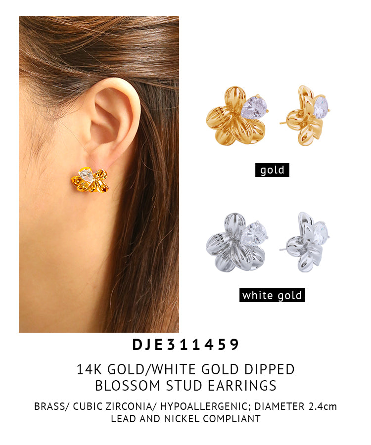14K Gold Dipped Blossom Stud Earrings