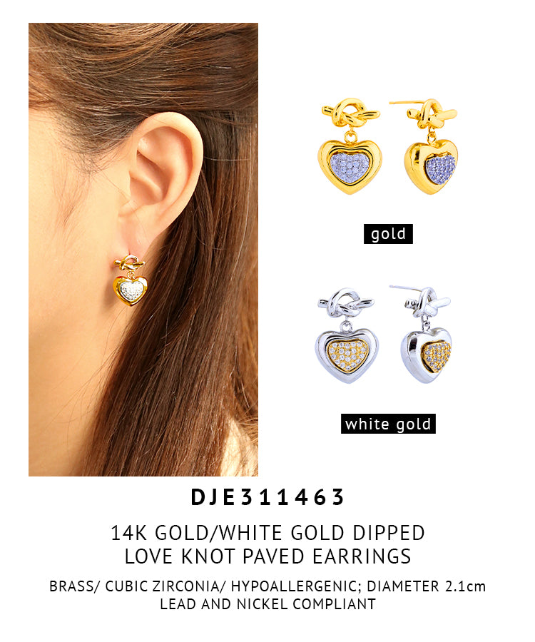 14K Gold Dipped Love Knot Paved Earrings