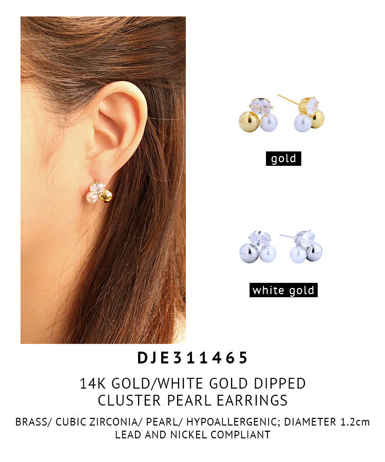 14K Gold Dipped Cluster Pearl Earrings