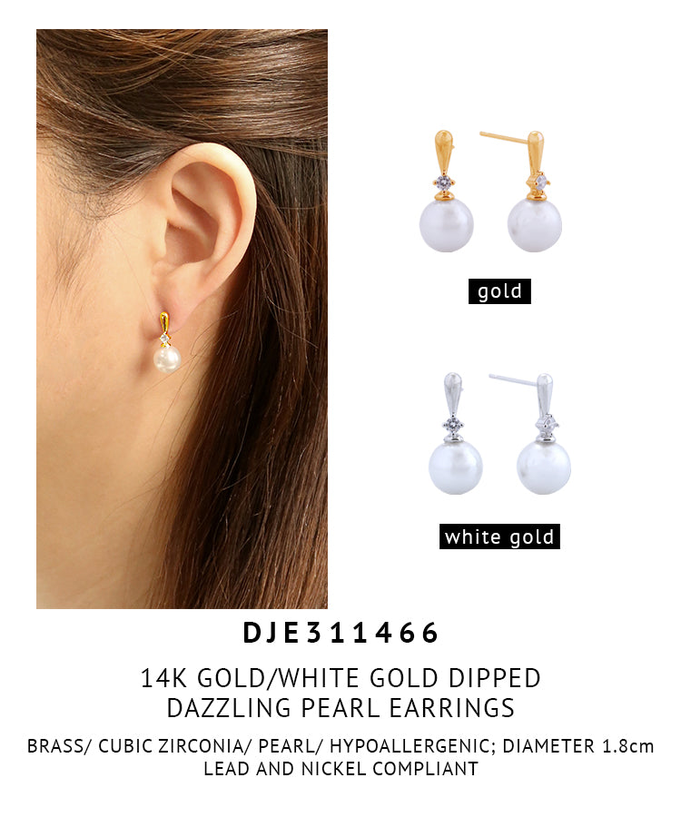 14K Gold Dipped Dazzling Pearl Earrings