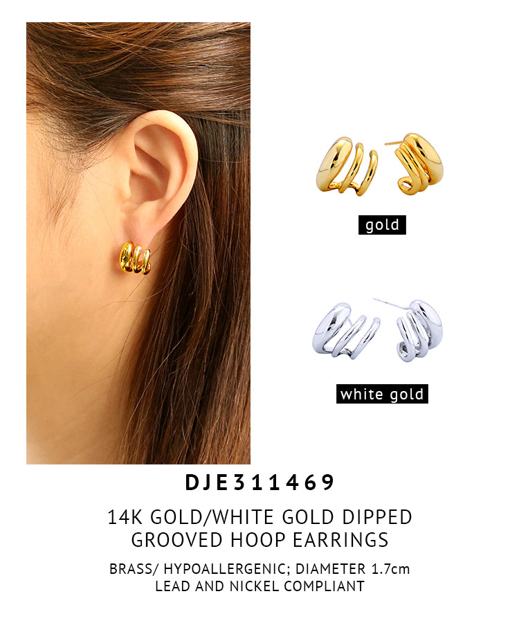 14K Gold Dipped Grooved Hoop Earrings
