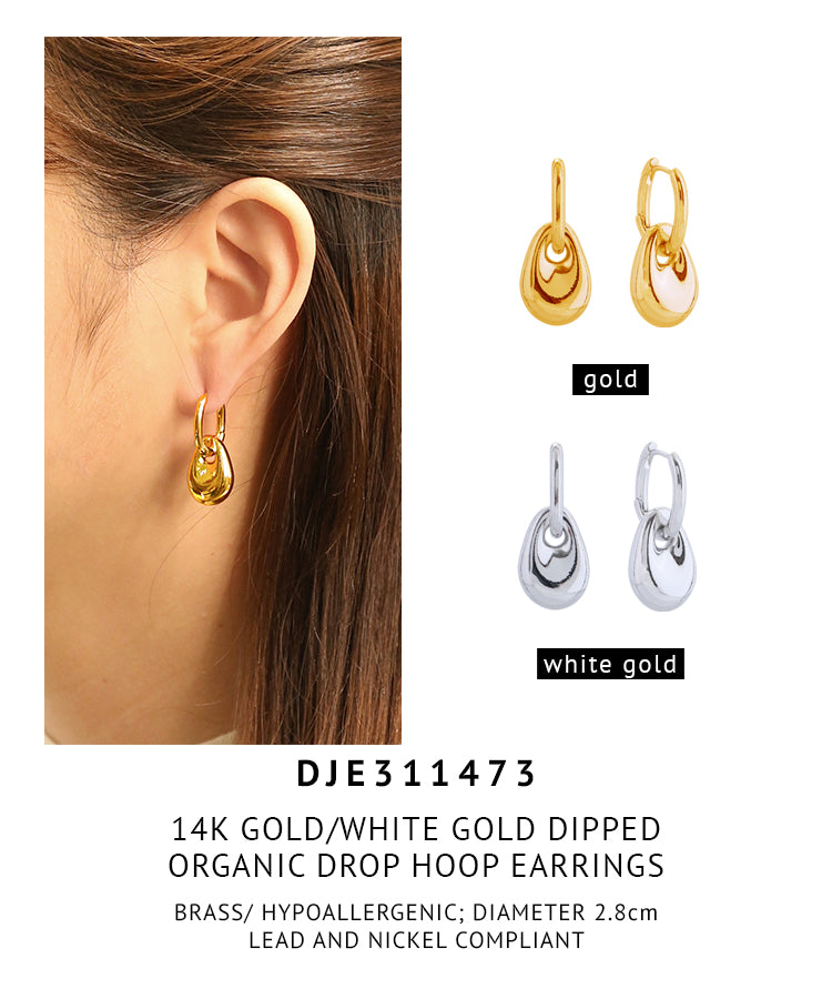 14K Gold Dipped Organic Drop Hoop Earrings