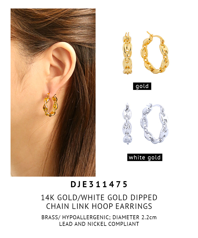 14K Gold Dipped Chain Link Hoop Earrings