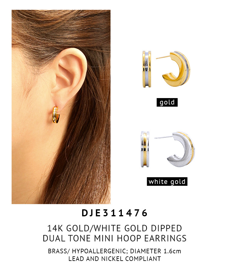 14K Gold Dipped Dual Tone Mini Hoop Earrings