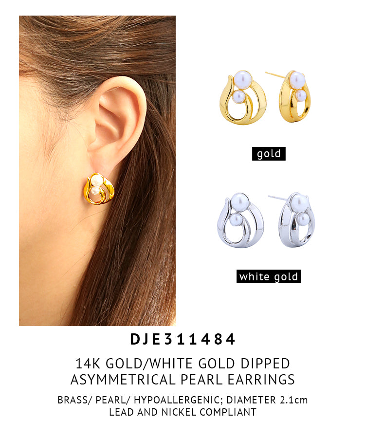 14K Gold Dipped Asymmetrical Pearl Earrings