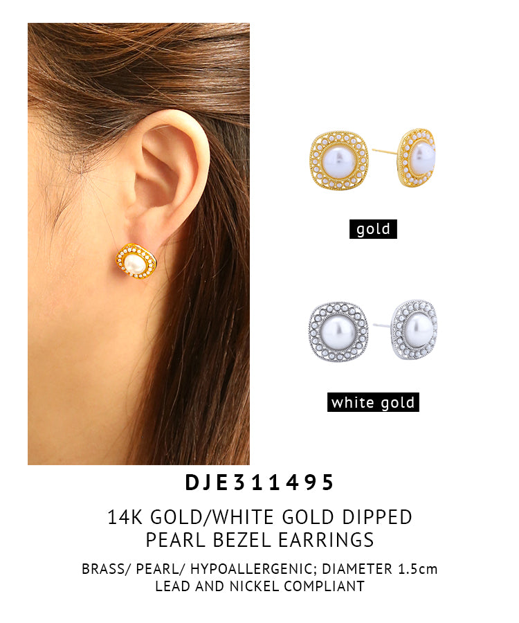 14K Gold Dipped Pearl Bezel Earrings