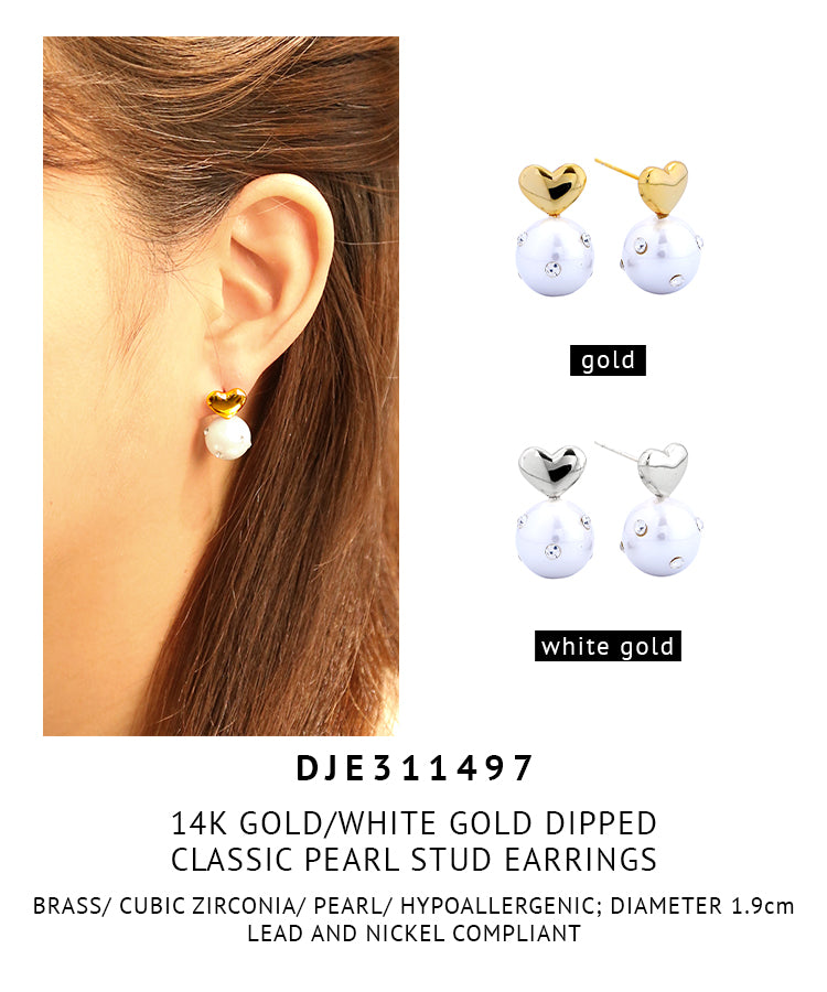 14K Gold Dipped Class Pearl Stud Earrings