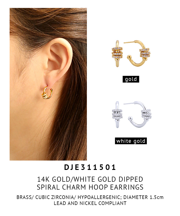 14K Gold Dipped Spiral Charm Hoop Earrings