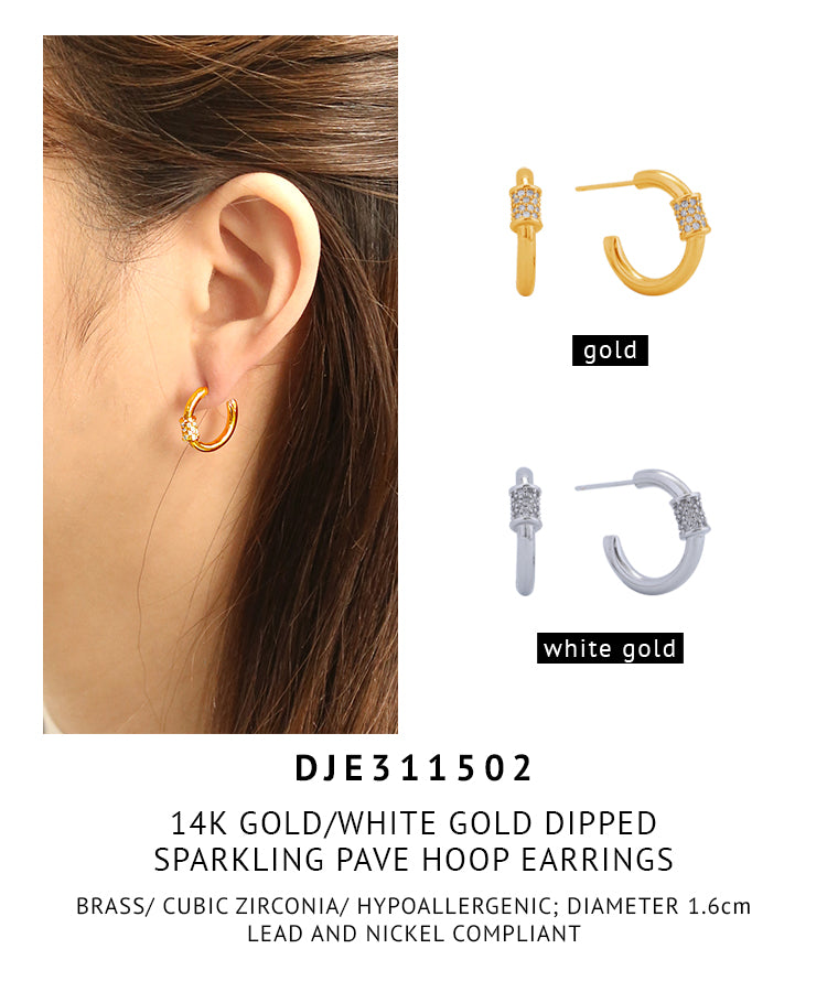 14K Gold Dipped Sparkling Pave Hoop Earrings