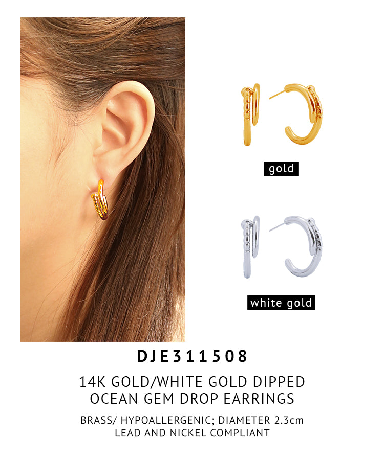 14K Gold Dipped Ocean Gem Drop Earrings