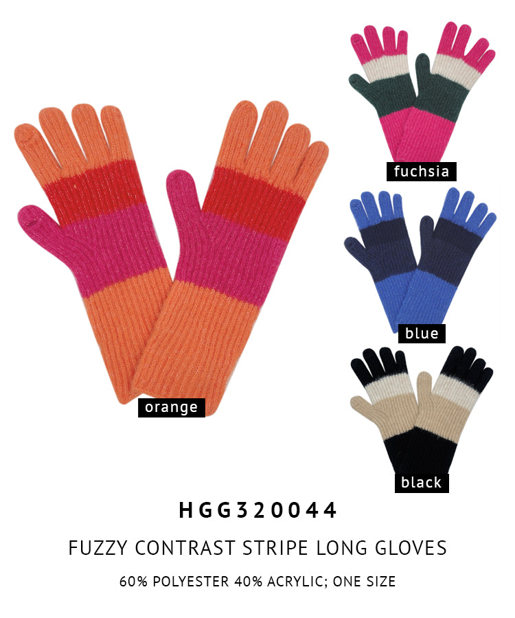 Fuzzy Contrast Stripe Long Gloves